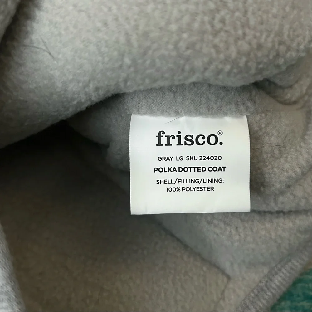 Frisco Gray Polka Dotted Fleece Lined Dog Puppy Coat Jacket - Size Large